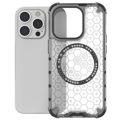 For iPhone 14 Pro Magnetic Phone Case Honeycomb Design TPU+PC Back Cover