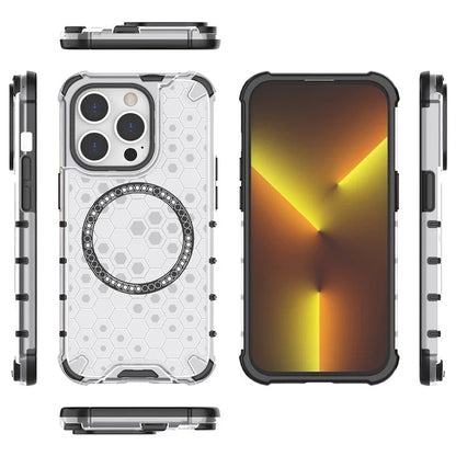 For iPhone 14 Pro Magnetic Phone Case Honeycomb Design TPU+PC Back Cover