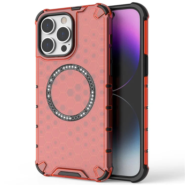 For iPhone 14 Pro Max Case Honeycomb TPU+PC Phone Cover Compatible with MagSafe