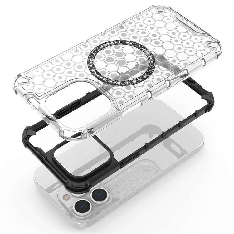 For iPhone 14 Pro Max Case Honeycomb TPU+PC Phone Cover Compatible with MagSafe