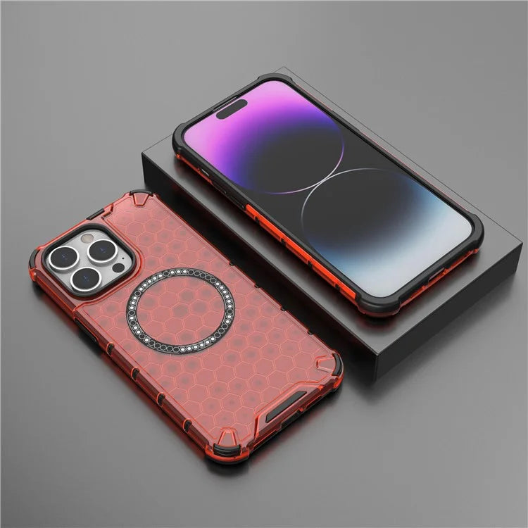 For iPhone 14 Pro Max Case Honeycomb TPU+PC Phone Cover Compatible with MagSafe