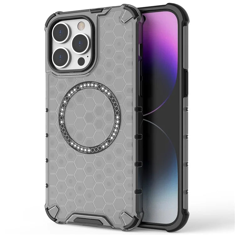 For iPhone 14 Pro Max Case Honeycomb TPU+PC Phone Cover Compatible with MagSafe