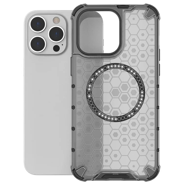 For iPhone 14 Pro Max Case Honeycomb TPU+PC Phone Cover Compatible with MagSafe
