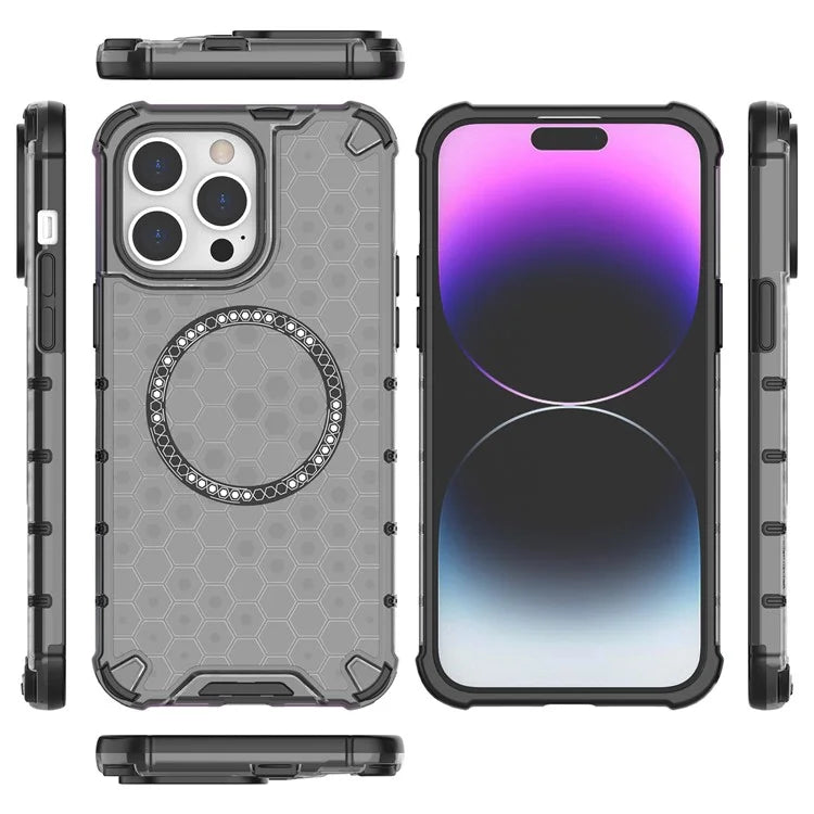 For iPhone 14 Pro Max Case Honeycomb TPU+PC Phone Cover Compatible with MagSafe