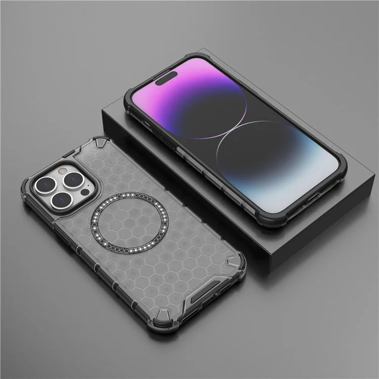 For iPhone 14 Pro Max Case Honeycomb TPU+PC Phone Cover Compatible with MagSafe