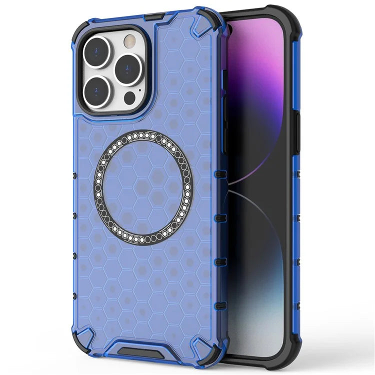 For iPhone 14 Pro Max Case Honeycomb TPU+PC Phone Cover Compatible with MagSafe