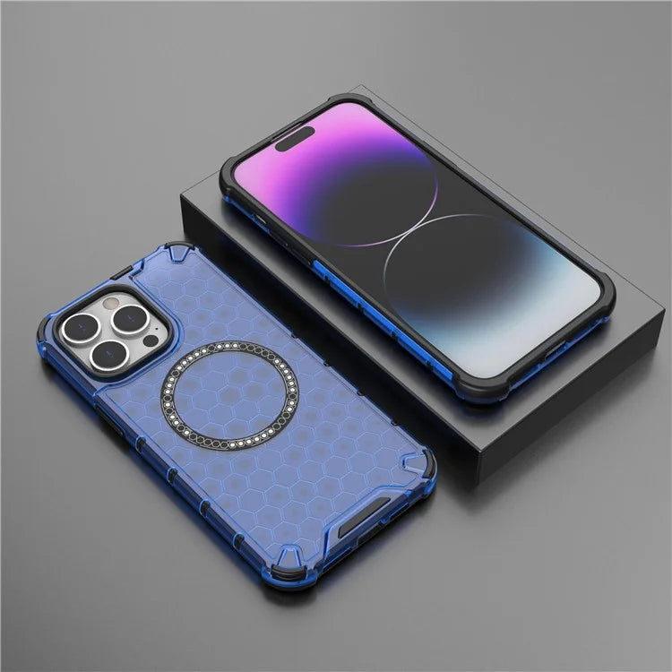 For iPhone 14 Pro Max Case Honeycomb TPU+PC Phone Cover Compatible with MagSafe
