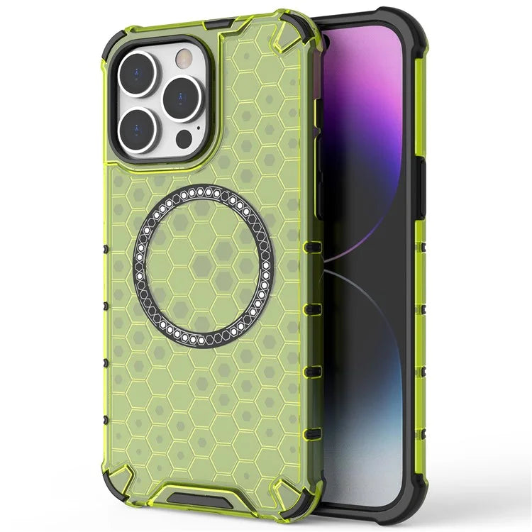 For iPhone 14 Pro Max Case Honeycomb TPU+PC Phone Cover Compatible with MagSafe