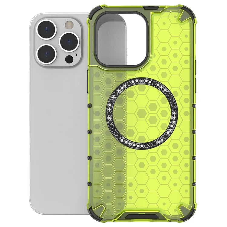 For iPhone 14 Pro Max Case Honeycomb TPU+PC Phone Cover Compatible with MagSafe
