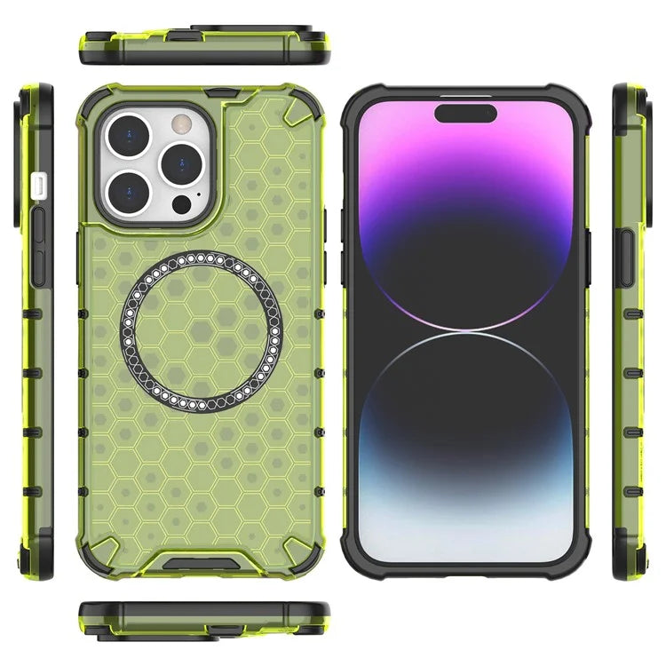 For iPhone 14 Pro Max Case Honeycomb TPU+PC Phone Cover Compatible with MagSafe