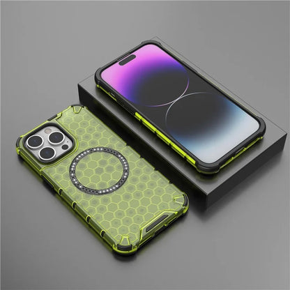For iPhone 14 Pro Max Case Honeycomb TPU+PC Phone Cover Compatible with MagSafe
