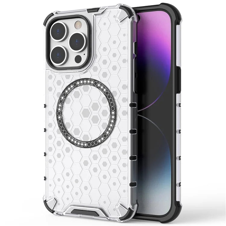 For iPhone 14 Pro Max Case Honeycomb TPU+PC Phone Cover Compatible with MagSafe