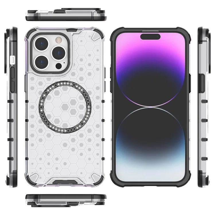 For iPhone 14 Pro Max Case Honeycomb TPU+PC Phone Cover Compatible with MagSafe