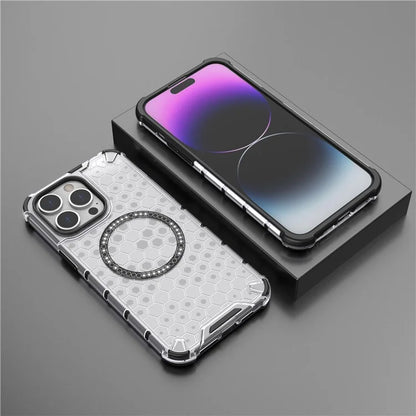 For iPhone 14 Pro Max Case Honeycomb TPU+PC Phone Cover Compatible with MagSafe