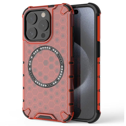 For iPhone 15 Pro Max Case Compatible with MagSafe Honeycomb Texture TPU+PC Phone Cover