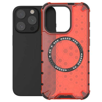 For iPhone 15 Pro Max Case Compatible with MagSafe Honeycomb Texture TPU+PC Phone Cover