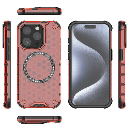For iPhone 15 Pro Max Case Compatible with MagSafe Honeycomb Texture TPU+PC Phone Cover