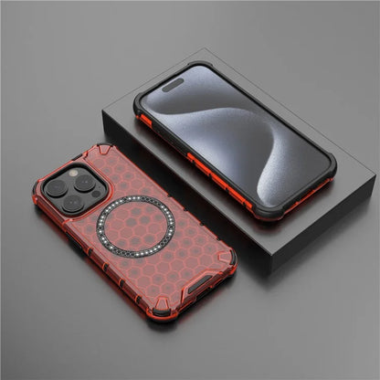 For iPhone 15 Pro Max Case Compatible with MagSafe Honeycomb Texture TPU+PC Phone Cover