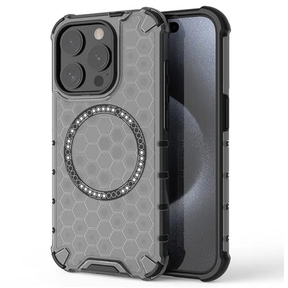 For iPhone 15 Pro Max Case Compatible with MagSafe Honeycomb Texture TPU+PC Phone Cover