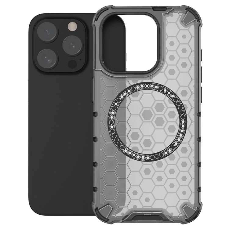 For iPhone 15 Pro Max Case Compatible with MagSafe Honeycomb Texture TPU+PC Phone Cover