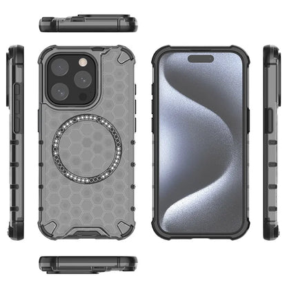 For iPhone 15 Pro Max Case Compatible with MagSafe Honeycomb Texture TPU+PC Phone Cover