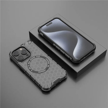 For iPhone 15 Pro Max Case Compatible with MagSafe Honeycomb Texture TPU+PC Phone Cover
