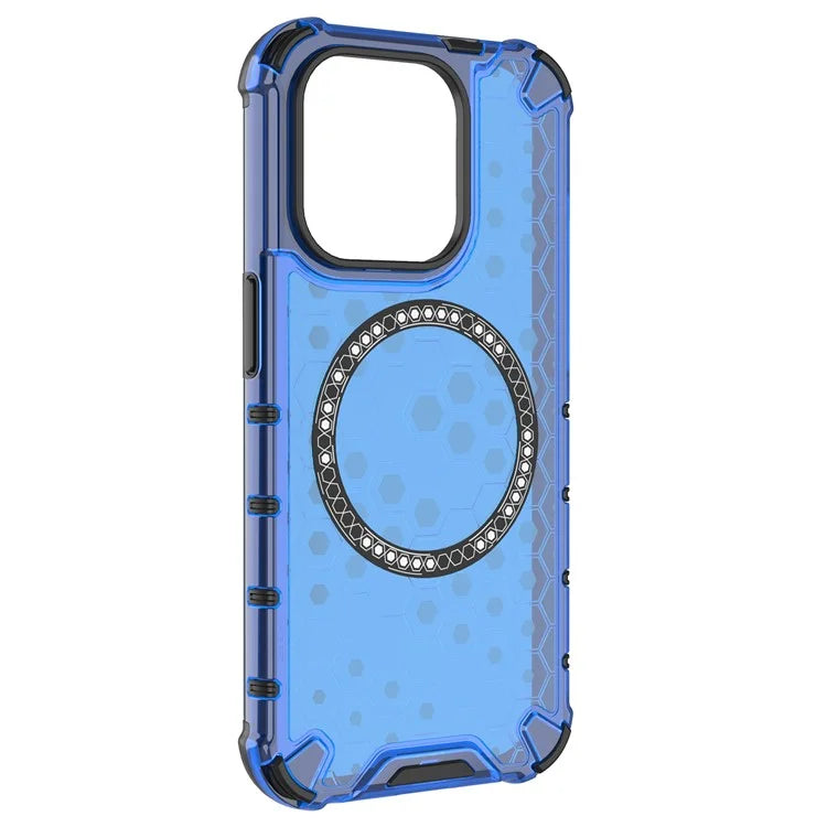 For iPhone 15 Pro Max Case Compatible with MagSafe Honeycomb Texture TPU+PC Phone Cover