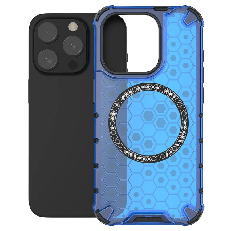 For iPhone 15 Pro Max Case Compatible with MagSafe Honeycomb Texture TPU+PC Phone Cover