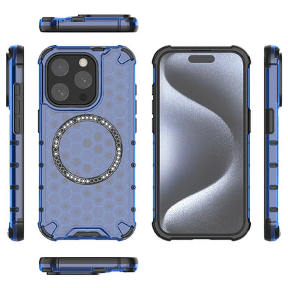 For iPhone 15 Pro Max Case Compatible with MagSafe Honeycomb Texture TPU+PC Phone Cover