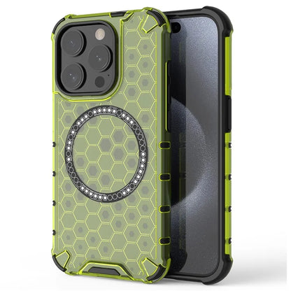 For iPhone 15 Pro Max Case Compatible with MagSafe Honeycomb Texture TPU+PC Phone Cover