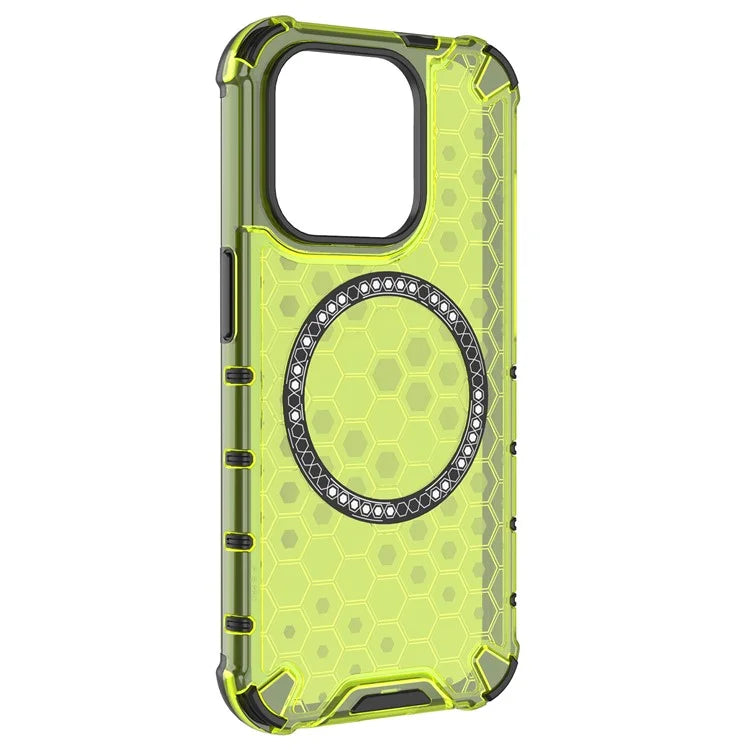 For iPhone 15 Pro Max Case Compatible with MagSafe Honeycomb Texture TPU+PC Phone Cover