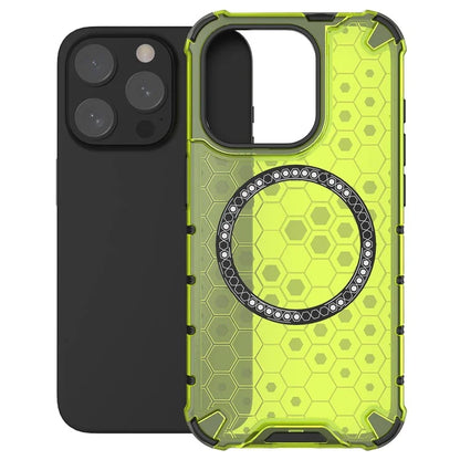 For iPhone 15 Pro Max Case Compatible with MagSafe Honeycomb Texture TPU+PC Phone Cover