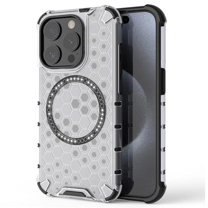 For iPhone 15 Pro Max Case Compatible with MagSafe Honeycomb Texture TPU+PC Phone Cover