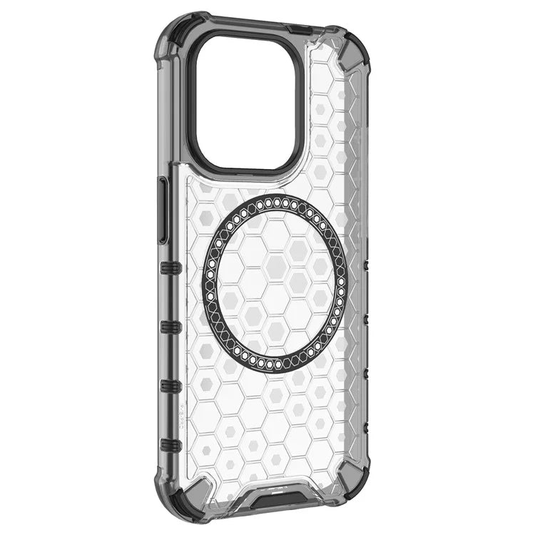 For iPhone 15 Pro Max Case Compatible with MagSafe Honeycomb Texture TPU+PC Phone Cover