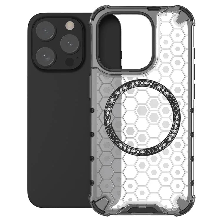 For iPhone 15 Pro Max Case Compatible with MagSafe Honeycomb Texture TPU+PC Phone Cover