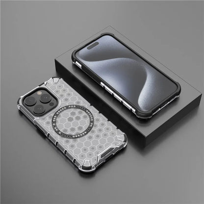 For iPhone 15 Pro Max Case Compatible with MagSafe Honeycomb Texture TPU+PC Phone Cover