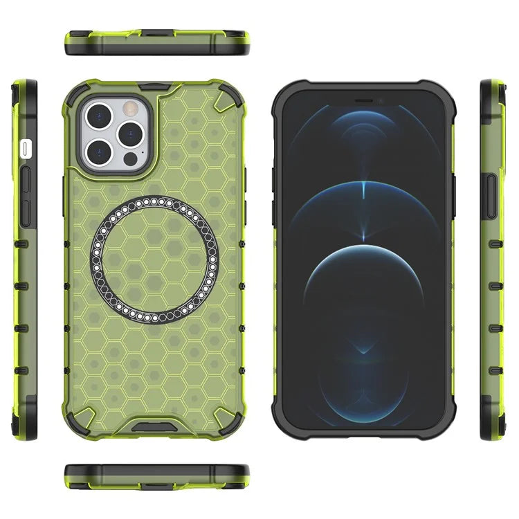 For iPhone 12 Pro Max Magnetic Case 4 Corner Shockproof Airbag Honeycomb TPU+PC Cover
