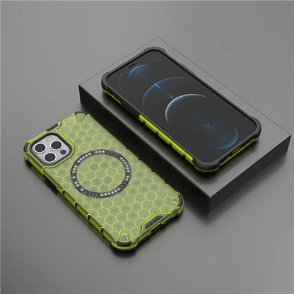 For iPhone 12 Pro Max Magnetic Case 4 Corner Shockproof Airbag Honeycomb TPU+PC Cover