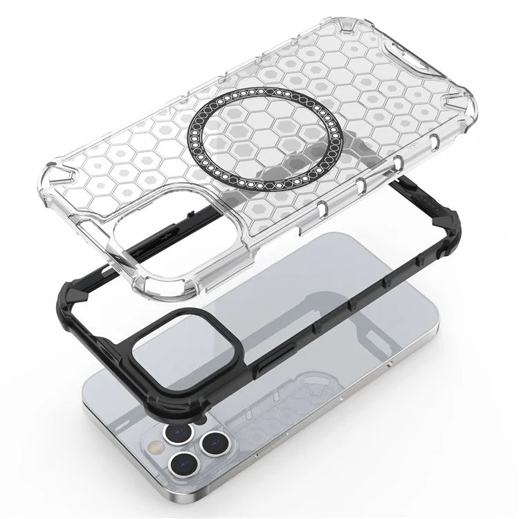 For iPhone 12 Pro Max Magnetic Case 4 Corner Shockproof Airbag Honeycomb TPU+PC Cover