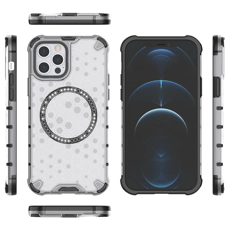 For iPhone 12 Pro Max Magnetic Case 4 Corner Shockproof Airbag Honeycomb TPU+PC Cover