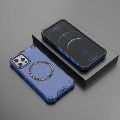 For iPhone 12 Pro Max Magnetic Case 4 Corner Shockproof Airbag Honeycomb TPU+PC Cover