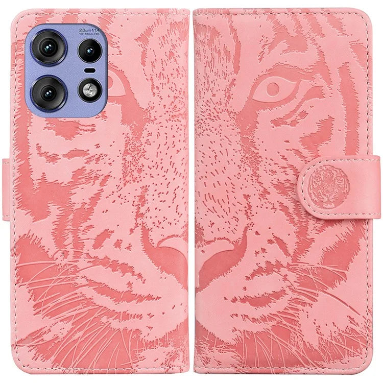 For Motorola Edge 50 Pro 5G Leather Case Phone Wallet Cover Tiger Pattern Imprinted