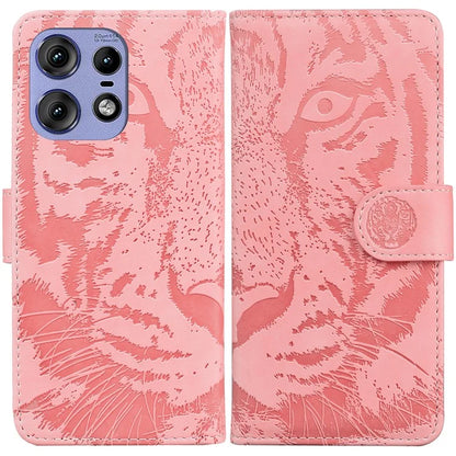 For Motorola Edge 50 Pro 5G Leather Case Phone Wallet Cover Tiger Pattern Imprinted