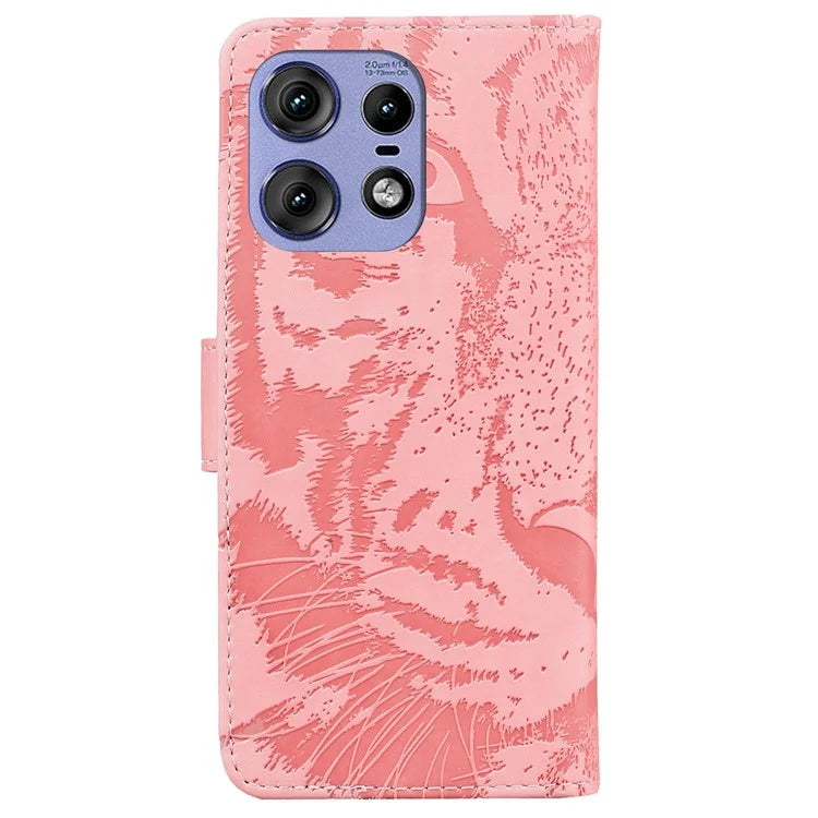 For Motorola Edge 50 Pro 5G Leather Case Phone Wallet Cover Tiger Pattern Imprinted