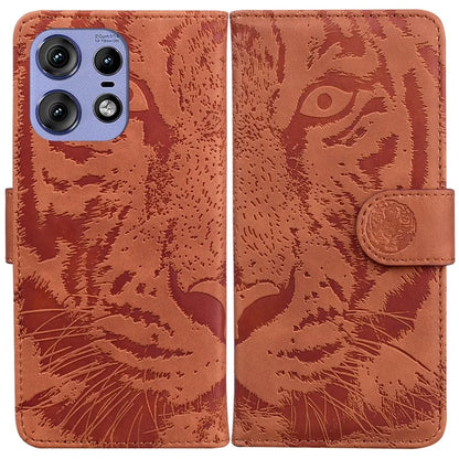 For Motorola Edge 50 Pro 5G Leather Case Phone Wallet Cover Tiger Pattern Imprinted