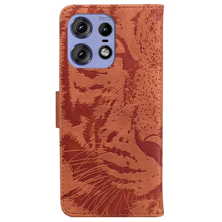 For Motorola Edge 50 Pro 5G Leather Case Phone Wallet Cover Tiger Pattern Imprinted