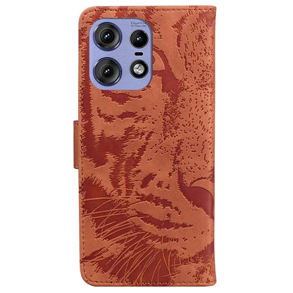 For Motorola Edge 50 Pro 5G Leather Case Phone Wallet Cover Tiger Pattern Imprinted