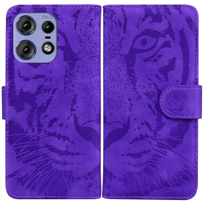For Motorola Edge 50 Pro 5G Leather Case Phone Wallet Cover Tiger Pattern Imprinted
