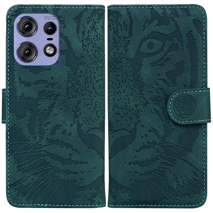 For Motorola Edge 50 Pro 5G Leather Case Phone Wallet Cover Tiger Pattern Imprinted
