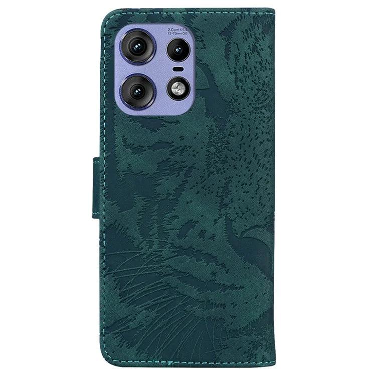 For Motorola Edge 50 Pro 5G Leather Case Phone Wallet Cover Tiger Pattern Imprinted